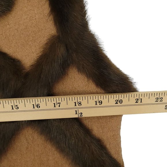 Lisa International Wool Vest Mock Neck Knit Top Set M Faux Fur Trim Brown Tan - Picture 3 of 16